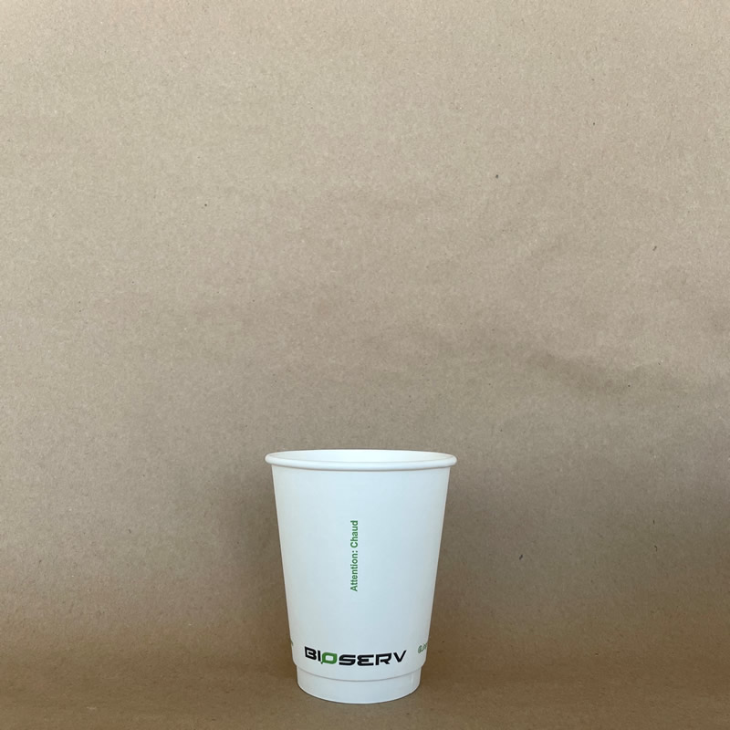 12oz. White Bioserv Double Wall AG Hot Cup BPI